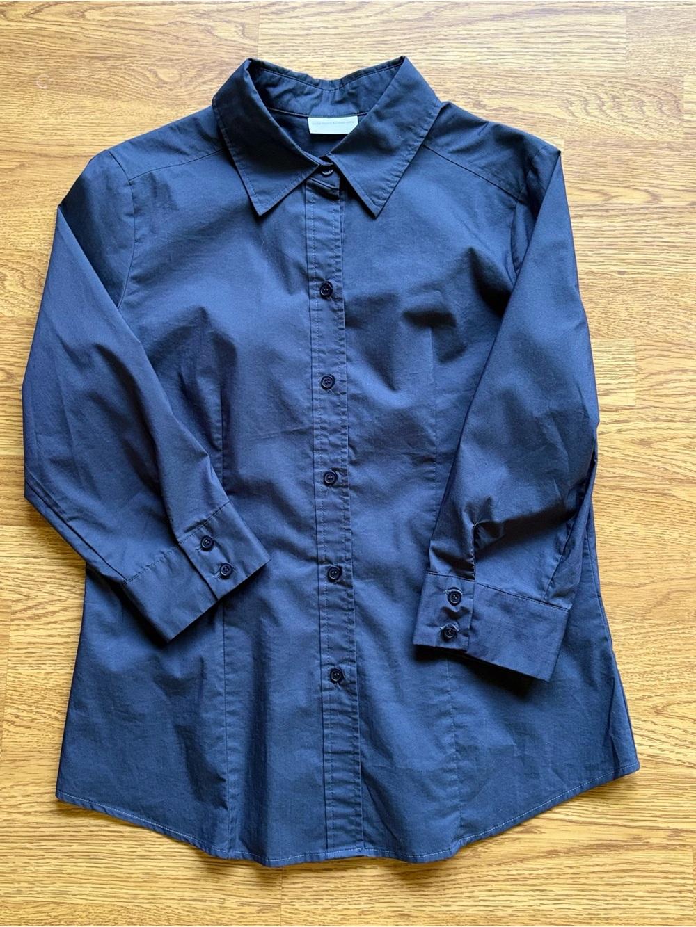 New York & Company Gray Blue Button-Front 3/4 Sleeve Dress Shirt Office Sz L